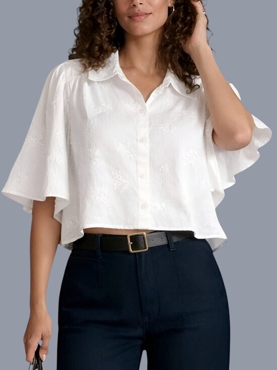 Caroline Constas Tops - Caroline Constas Women's Embroidered Cropped Babydoll Top Cotton White Size XS